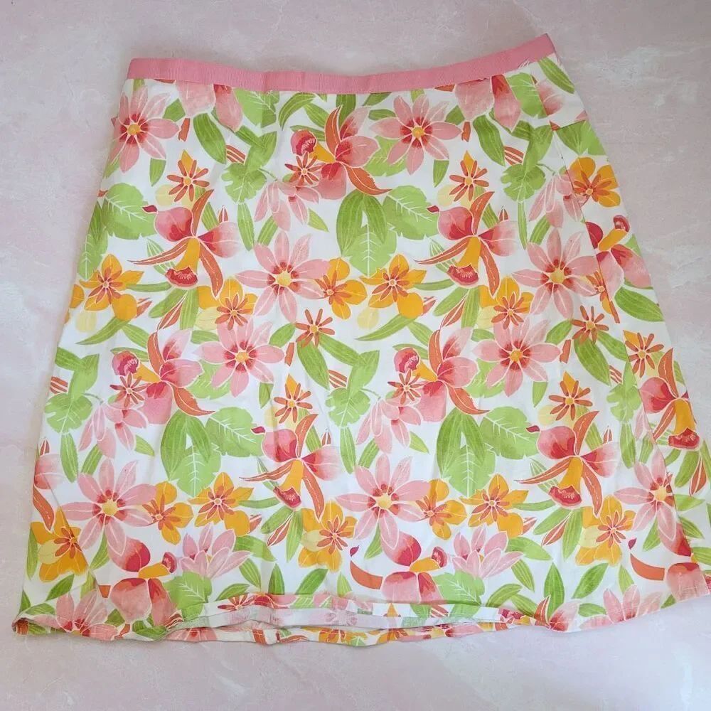 Cherokee girls large 10-12 floral 90s mini skirt cotton short tropical Florida